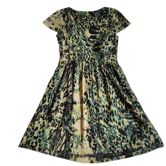 Kensie Green Black Animal Print Cap Sleeve Fit & Flare Mini Dress Sz S - Picture 2 of 12